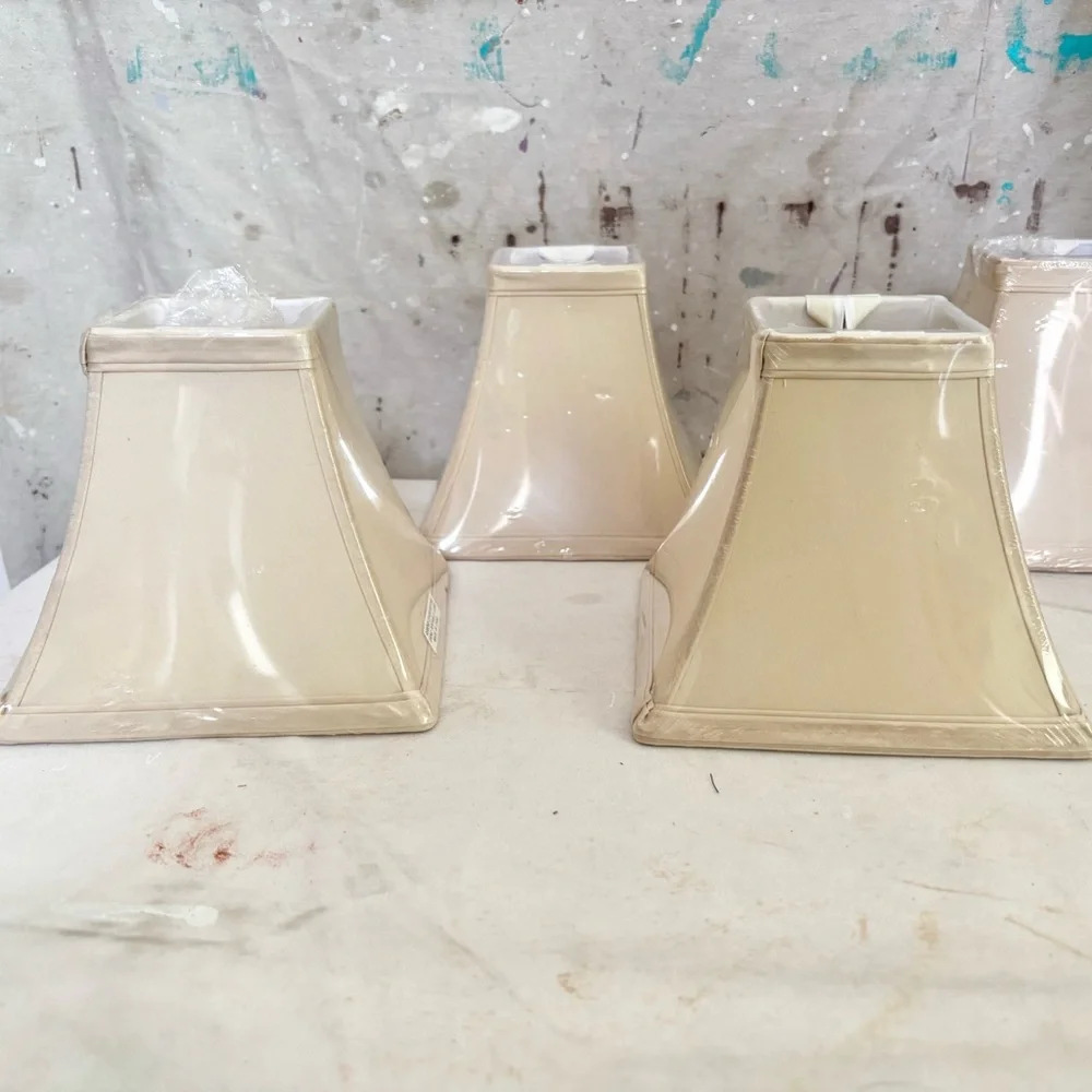Pottery Barn Set of Four Chandelier Shades, Square Silk Ivory